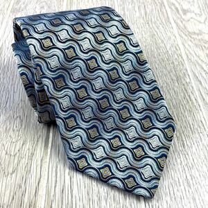 SPQR Men's Blue geometric silk necktie.